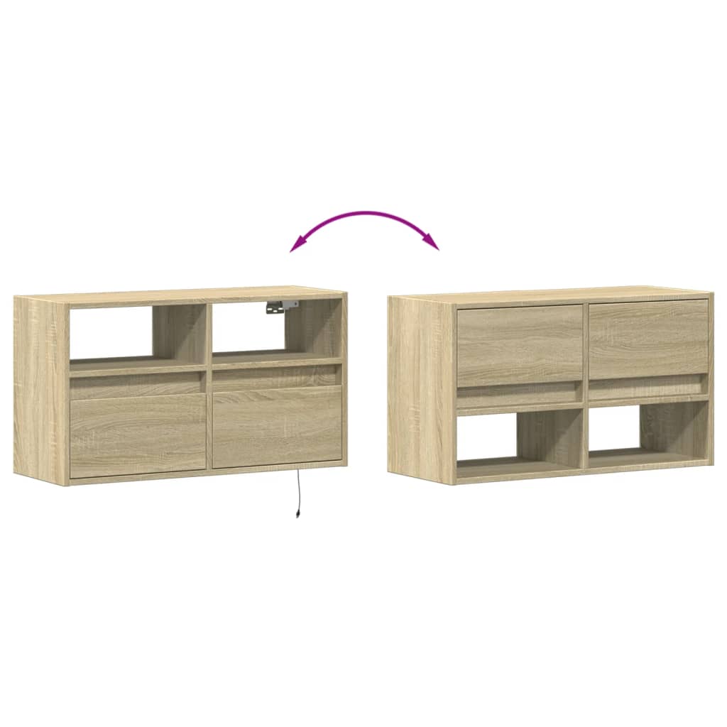 vidaXL Ścienna szafka TV z LED, dąb sonoma, 80x31x45 cm