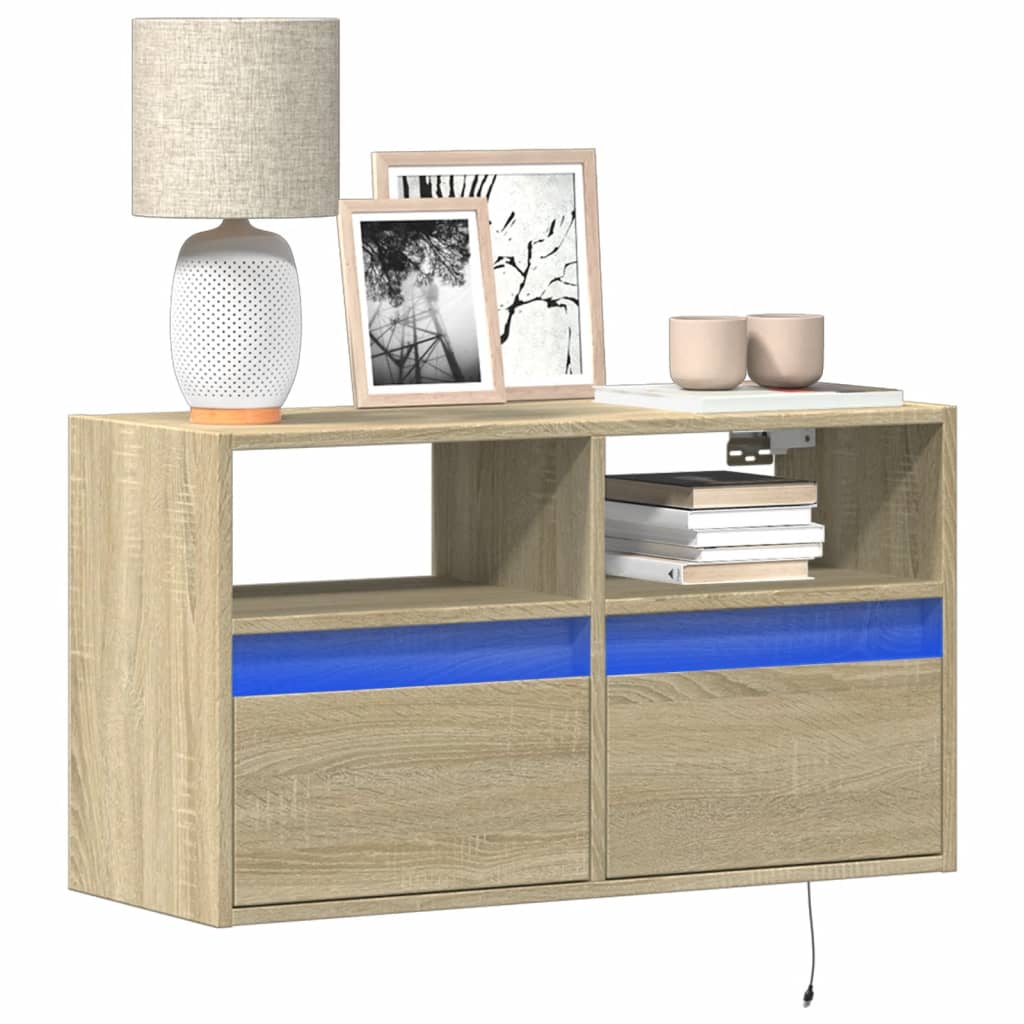 vidaXL Ścienna szafka TV z LED, dąb sonoma, 80x31x45 cm