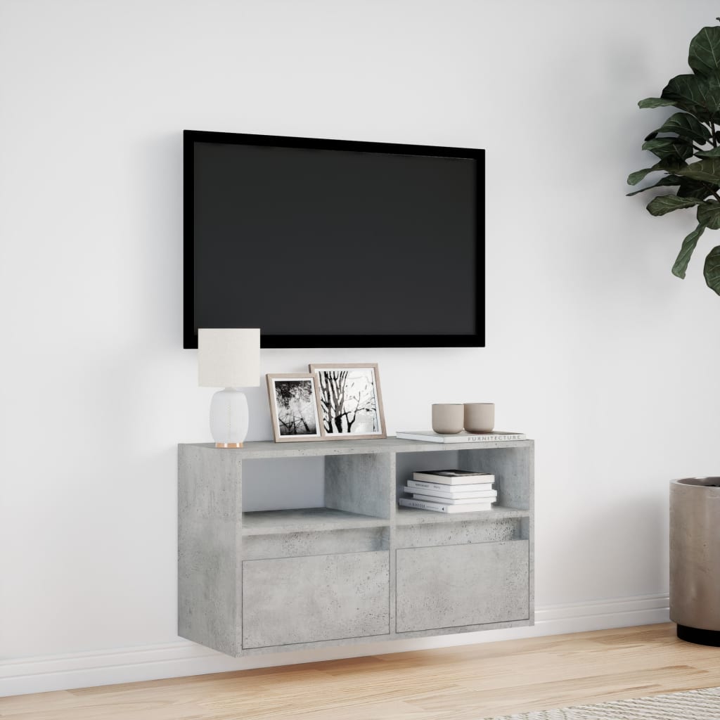 vidaXL Ścienna szafka TV z LED, szarość betonu, 80x31x45 cm