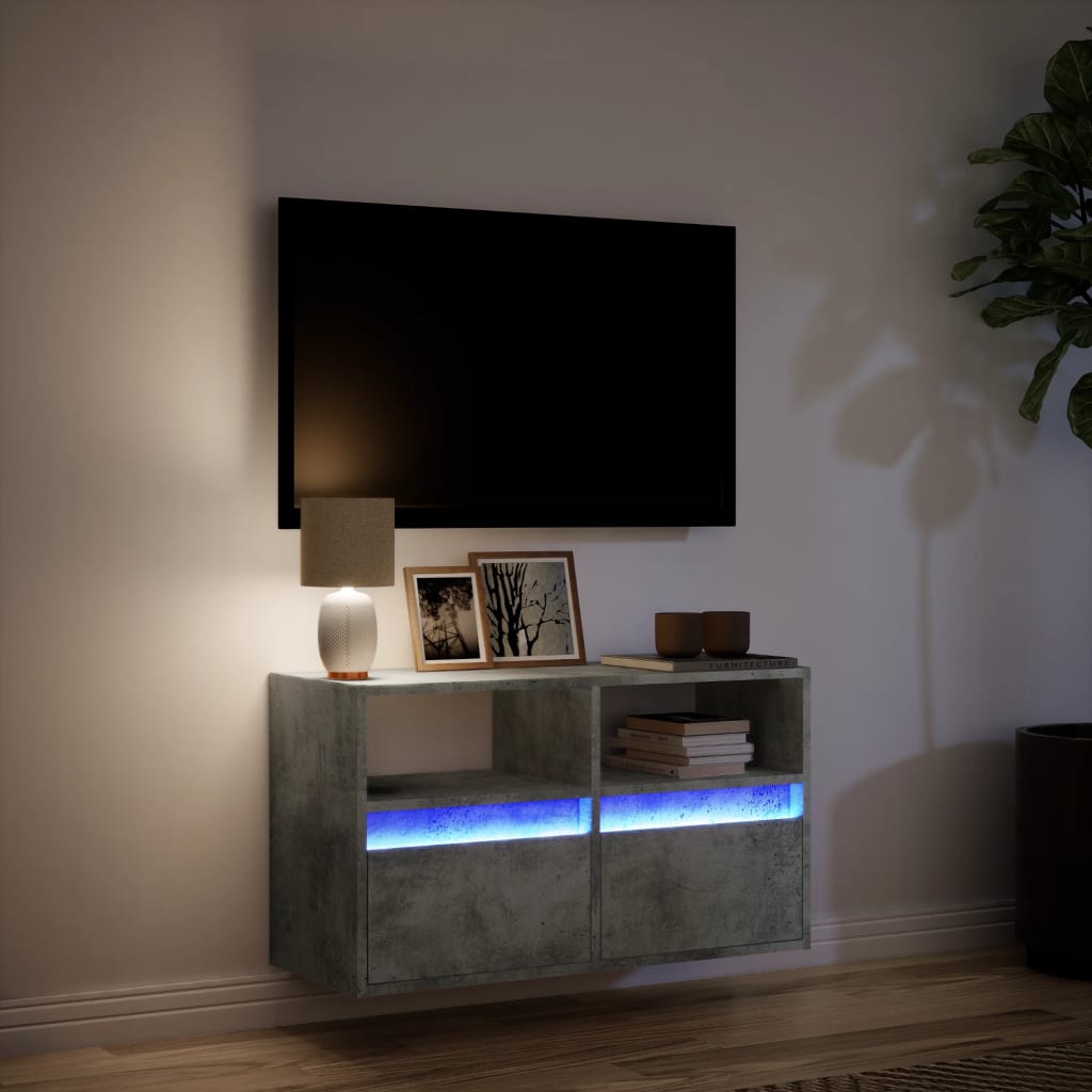 vidaXL Ścienna szafka TV z LED, szarość betonu, 80x31x45 cm