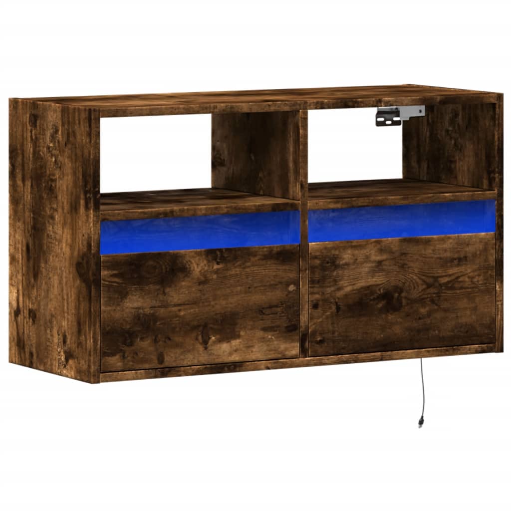 vidaXL Ścienna szafka TV z LED, przydymiony dąb, 80x31x45 cm