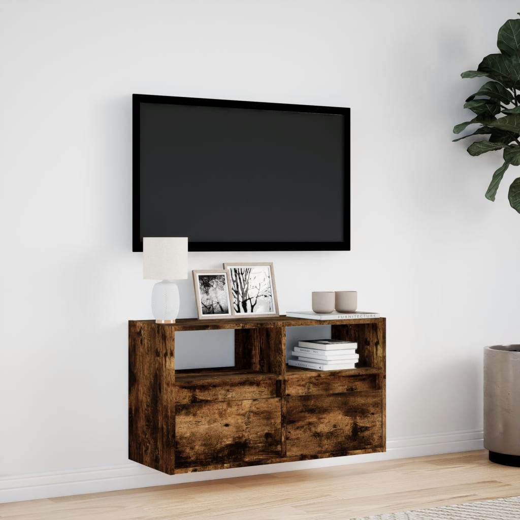 vidaXL Ścienna szafka TV z LED, przydymiony dąb, 80x31x45 cm