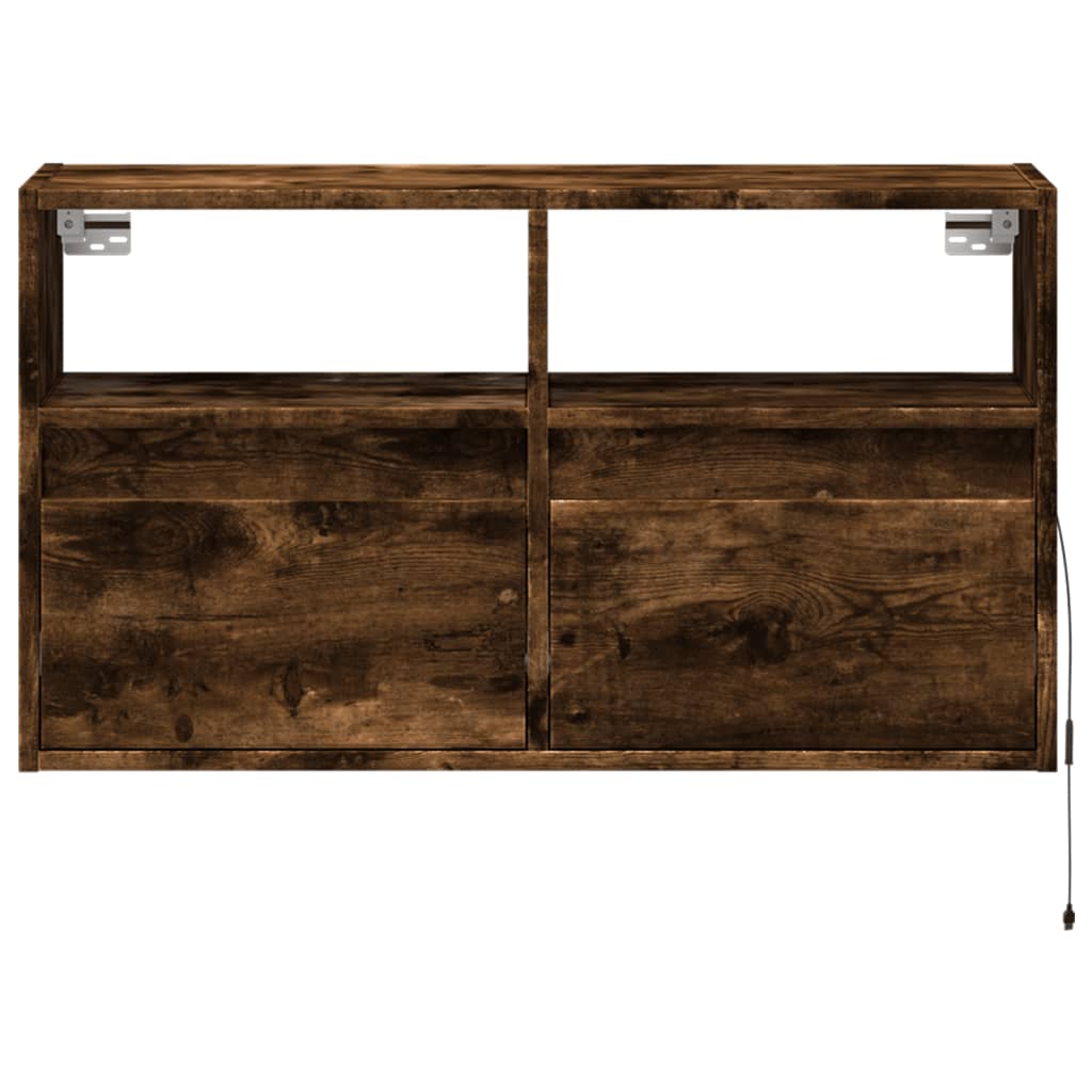 vidaXL Ścienna szafka TV z LED, przydymiony dąb, 80x31x45 cm