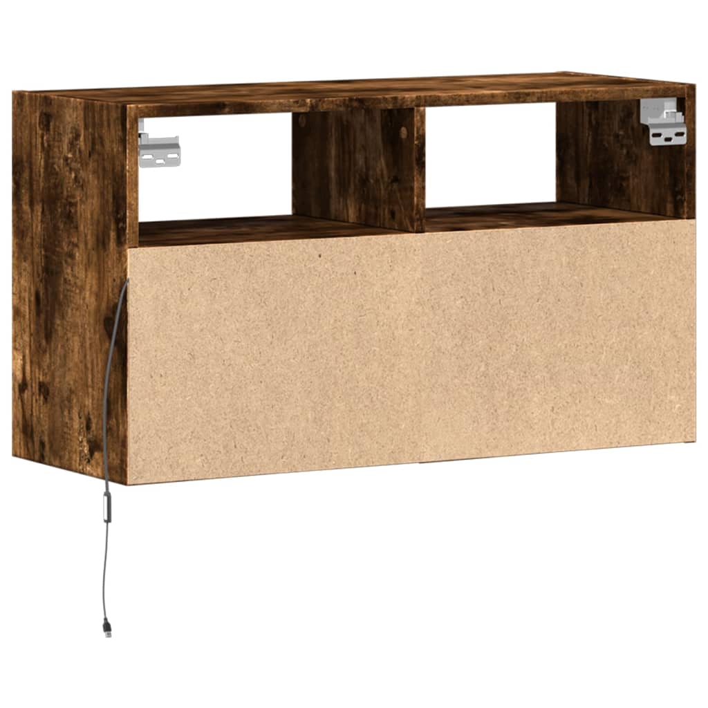 vidaXL Ścienna szafka TV z LED, przydymiony dąb, 80x31x45 cm