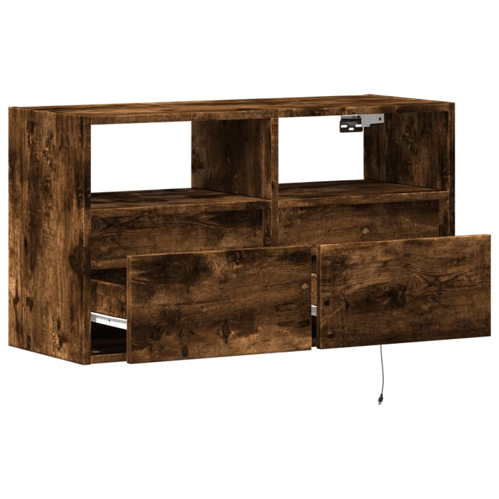 vidaXL Ścienna szafka TV z LED, przydymiony dąb, 80x31x45 cm