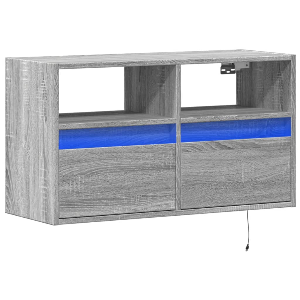 vidaXL Ścienna szafka TV z LED, szary dąb sonoma, 80x31x45 cm