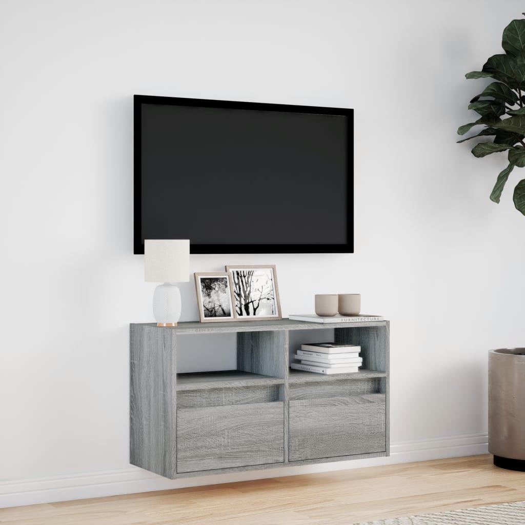 vidaXL Ścienna szafka TV z LED, szary dąb sonoma, 80x31x45 cm