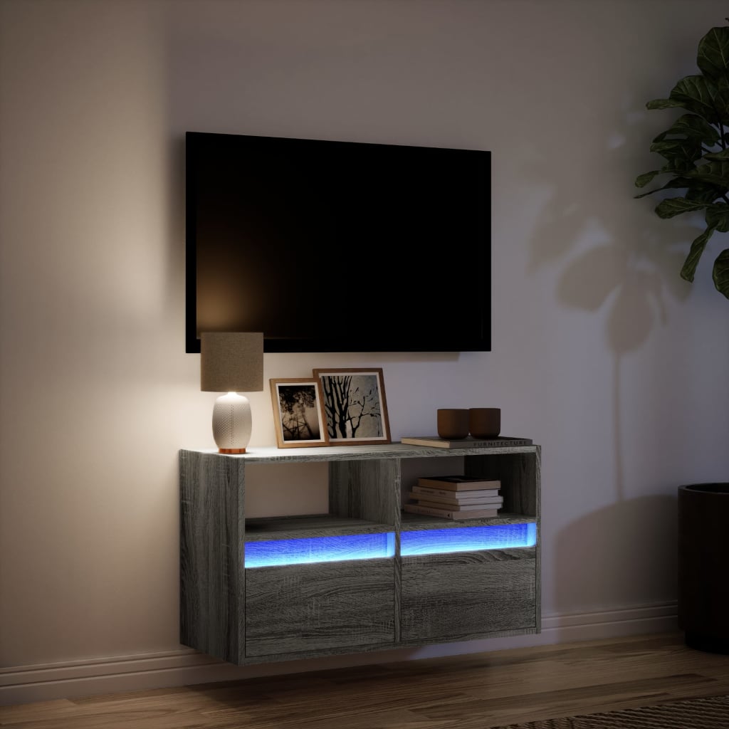 vidaXL Ścienna szafka TV z LED, szary dąb sonoma, 80x31x45 cm