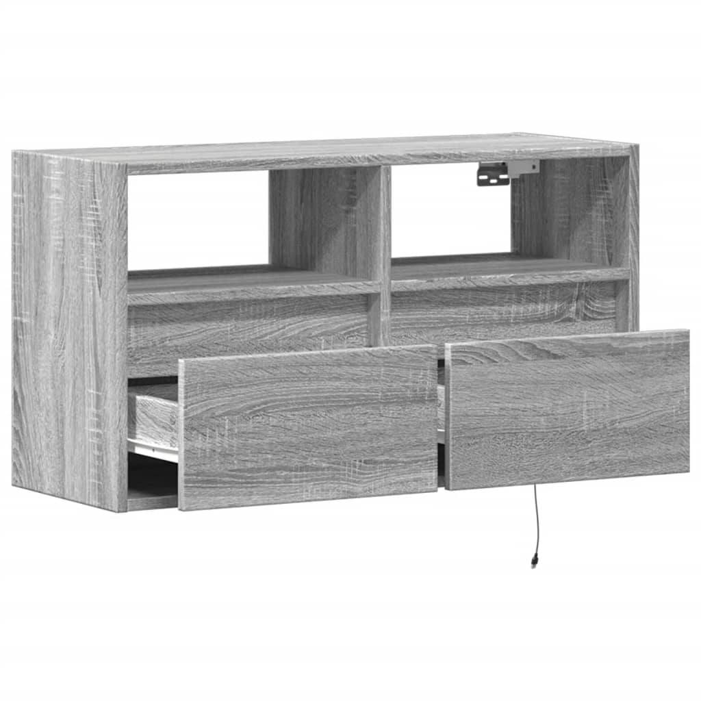 vidaXL Ścienna szafka TV z LED, szary dąb sonoma, 80x31x45 cm