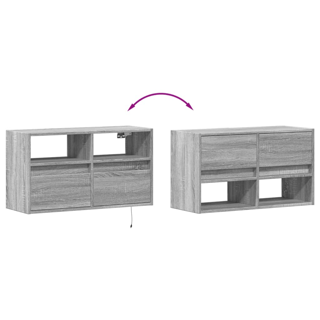 vidaXL Ścienna szafka TV z LED, szary dąb sonoma, 80x31x45 cm