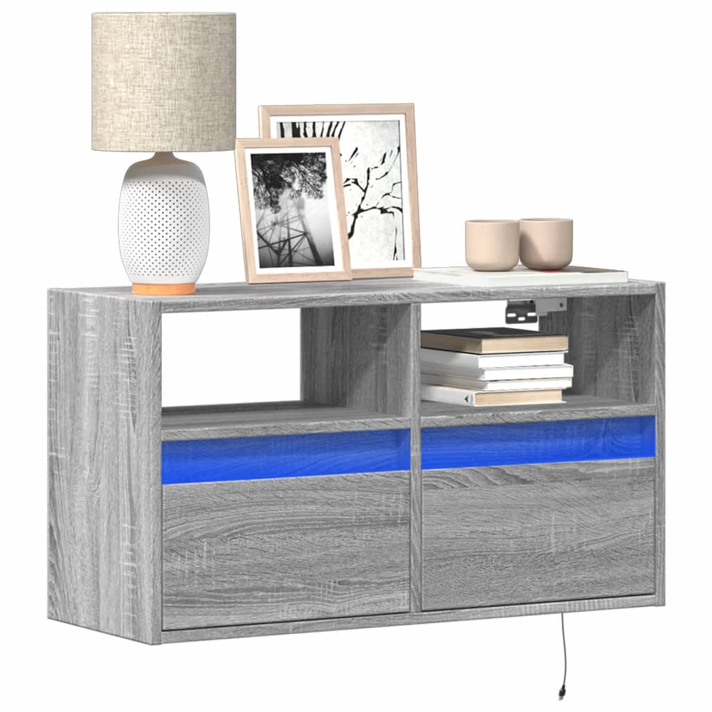 vidaXL Ścienna szafka TV z LED, szary dąb sonoma, 80x31x45 cm