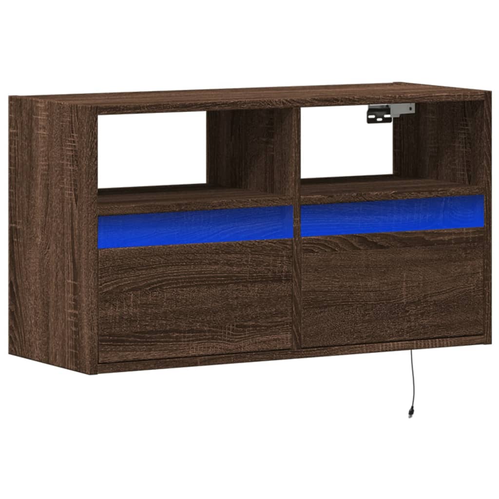 vidaXL Ścienna szafka TV z LED, brązowy dąb, 80x31x45 cm