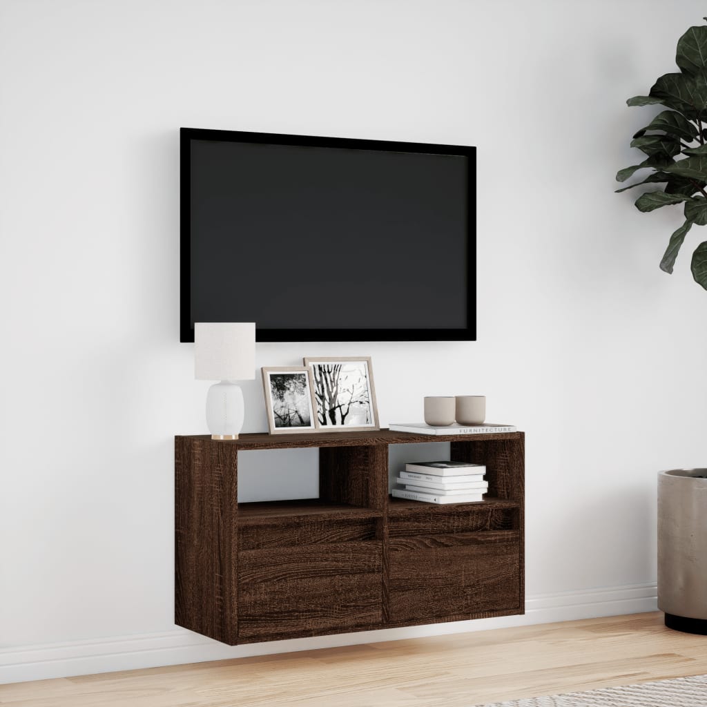 vidaXL Ścienna szafka TV z LED, brązowy dąb, 80x31x45 cm