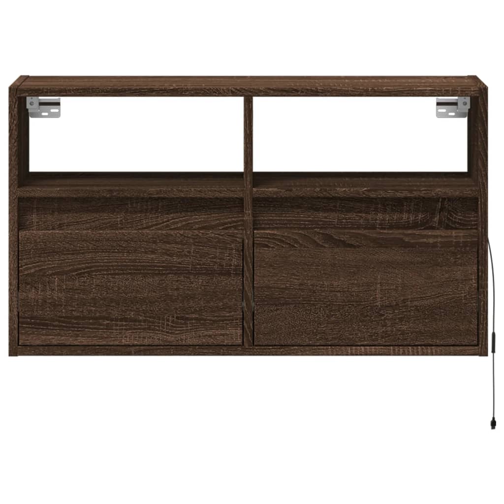 vidaXL Ścienna szafka TV z LED, brązowy dąb, 80x31x45 cm