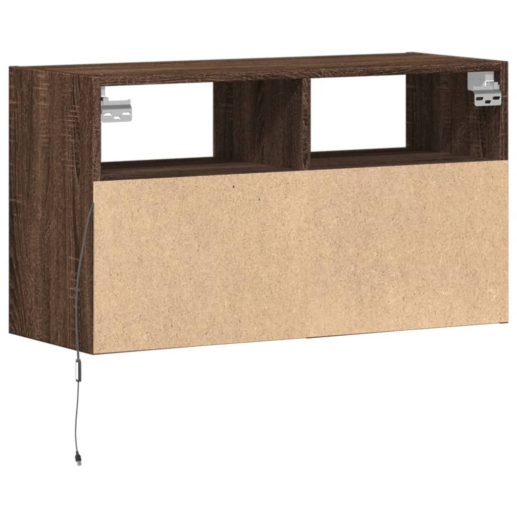vidaXL Ścienna szafka TV z LED, brązowy dąb, 80x31x45 cm