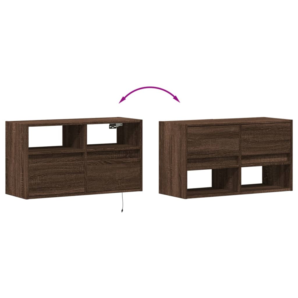 vidaXL Ścienna szafka TV z LED, brązowy dąb, 80x31x45 cm