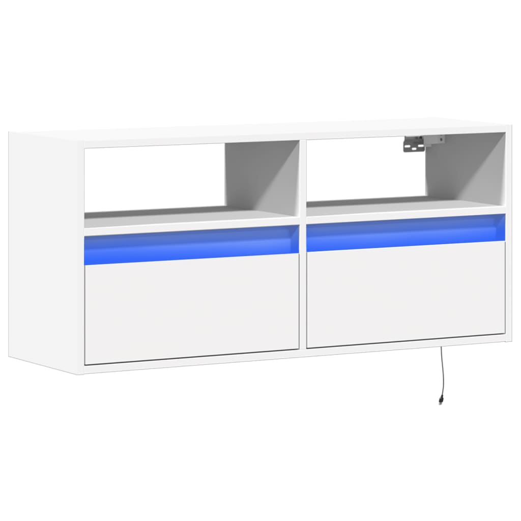 vidaXL Ścienna szafka TV z LED, biała, 100x31x45 cm