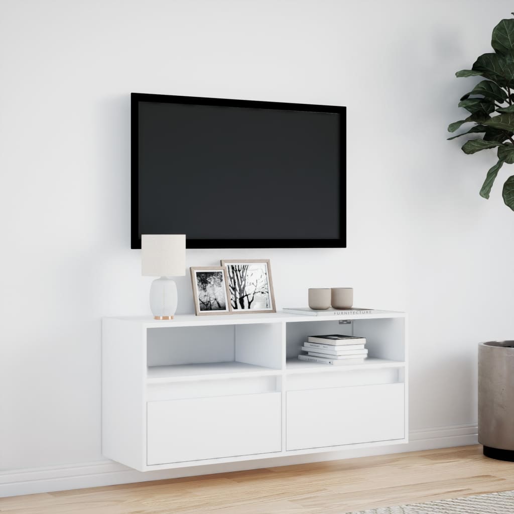 vidaXL Ścienna szafka TV z LED, biała, 100x31x45 cm