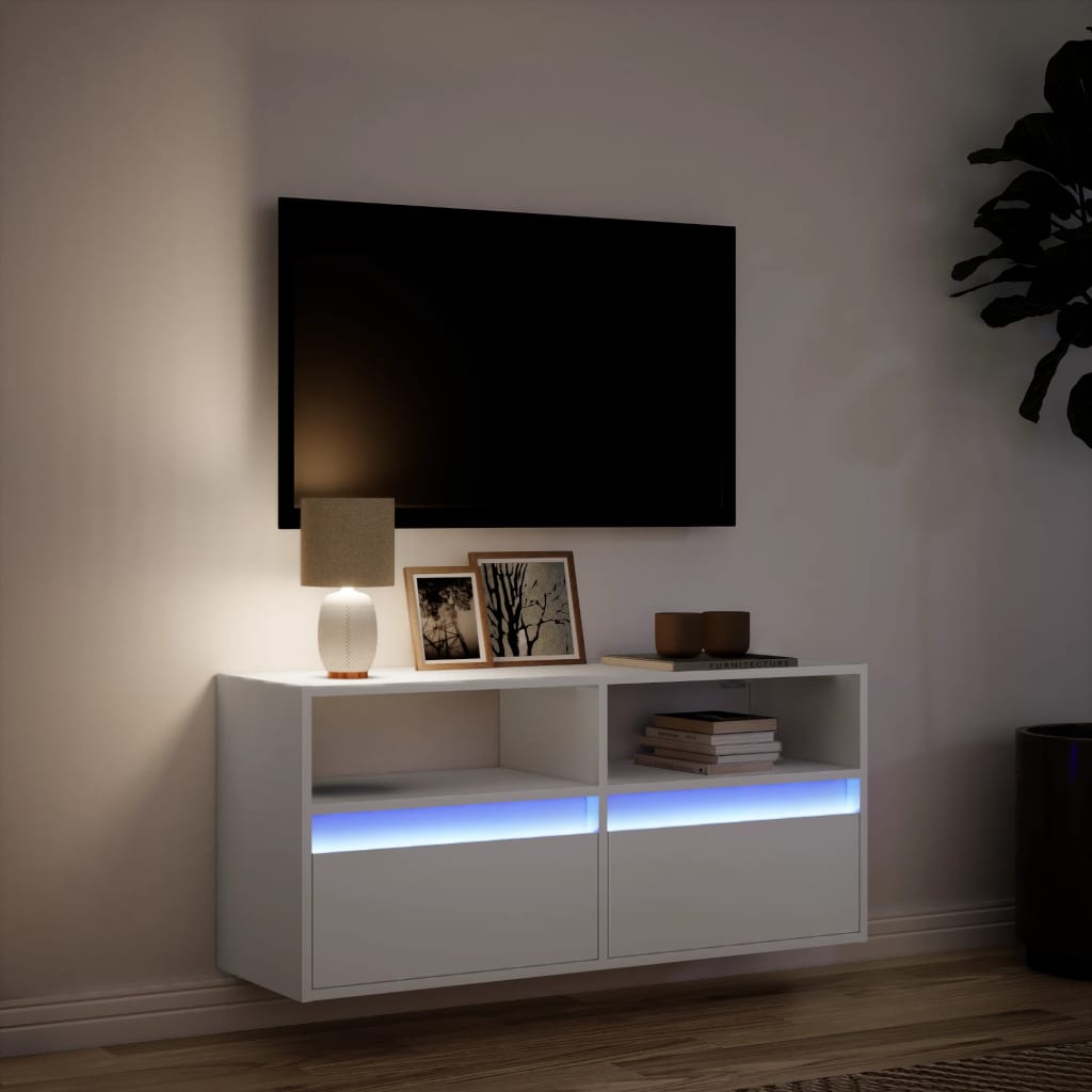 vidaXL Ścienna szafka TV z LED, biała, 100x31x45 cm
