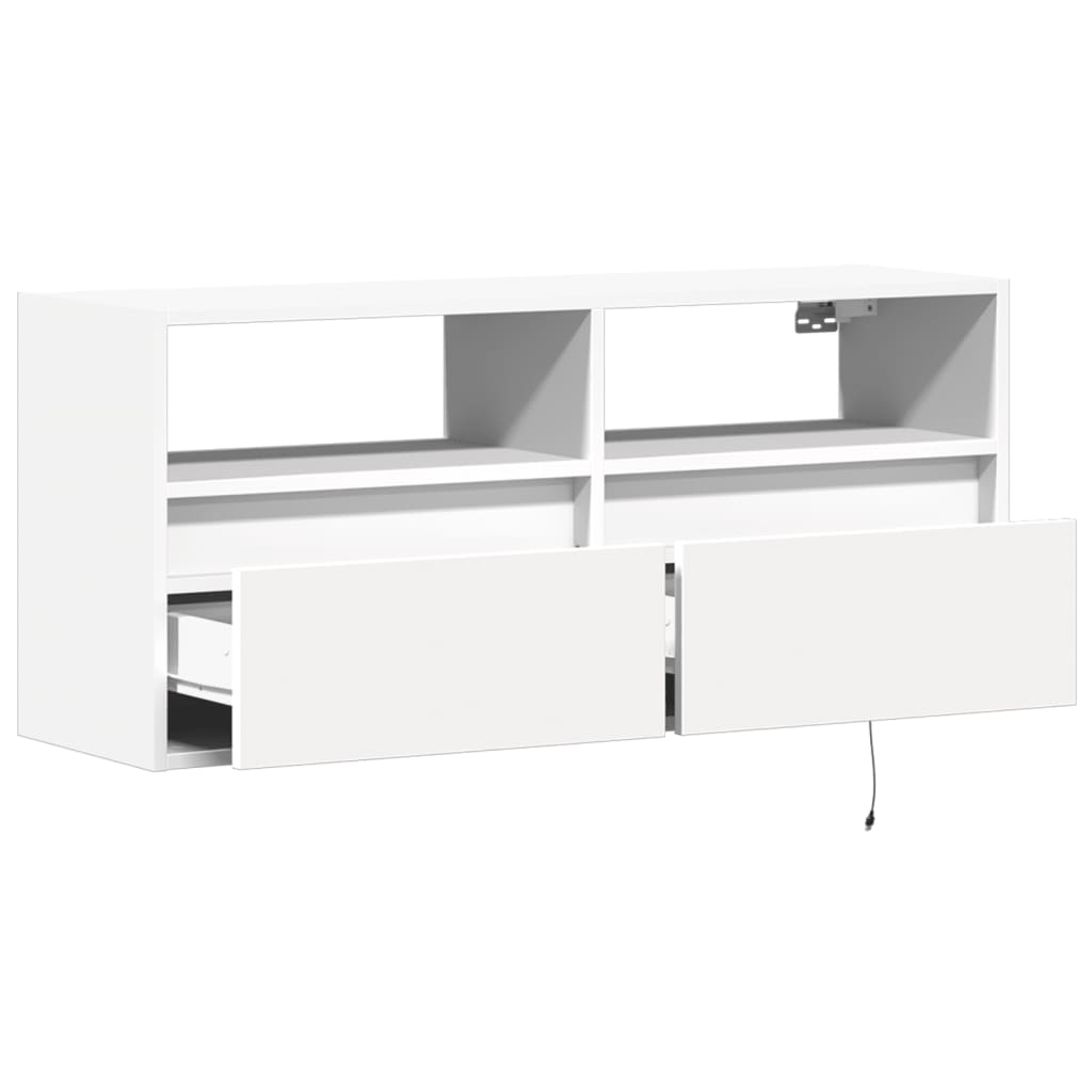 vidaXL Ścienna szafka TV z LED, biała, 100x31x45 cm