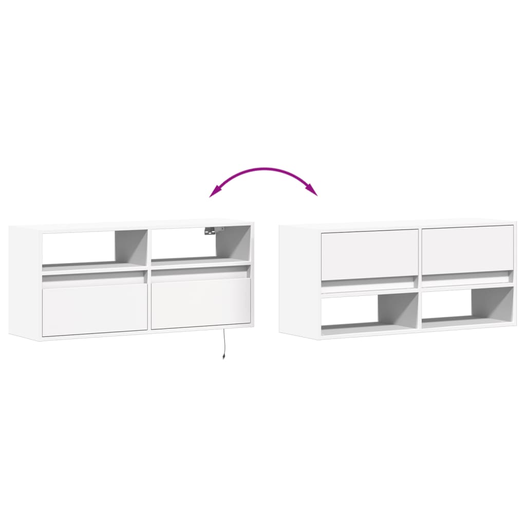 vidaXL Ścienna szafka TV z LED, biała, 100x31x45 cm