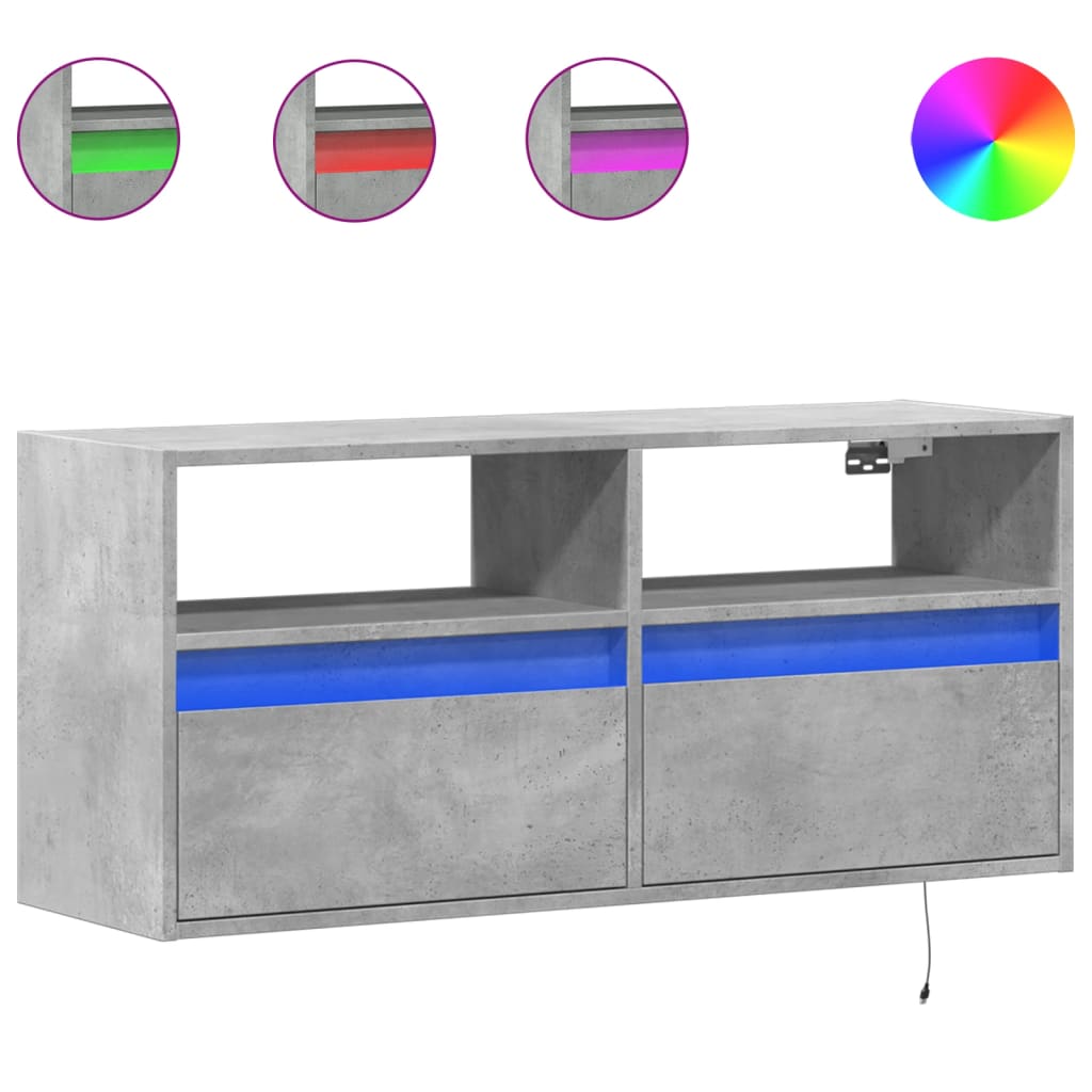 vidaXL Ścienna szafka TV z LED, szarość betonu, 100x31x45 cm