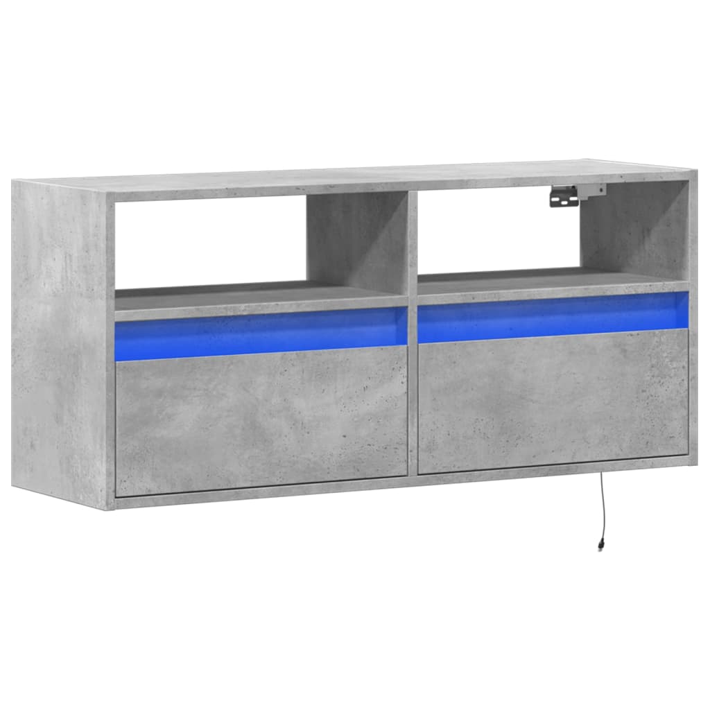 vidaXL Ścienna szafka TV z LED, szarość betonu, 100x31x45 cm