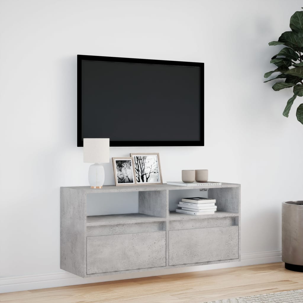 vidaXL Ścienna szafka TV z LED, szarość betonu, 100x31x45 cm