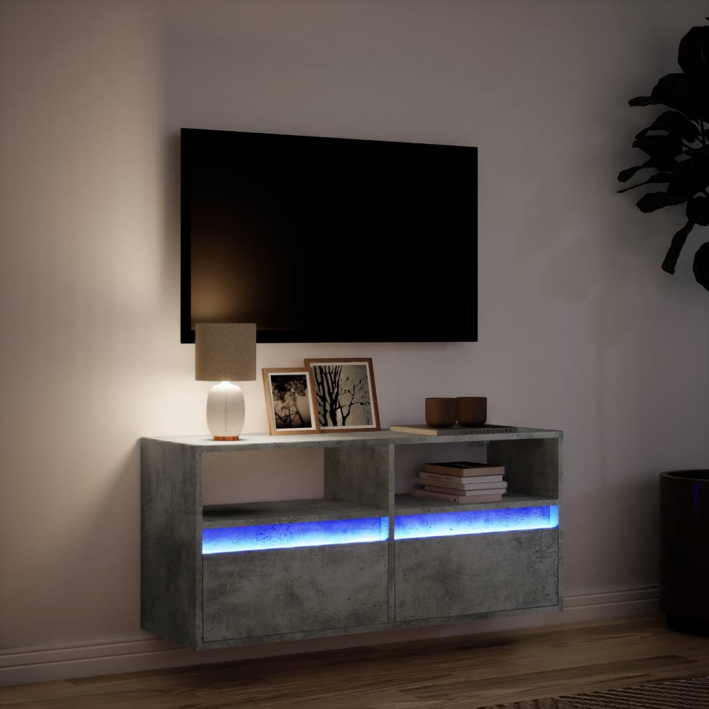 vidaXL Ścienna szafka TV z LED, szarość betonu, 100x31x45 cm