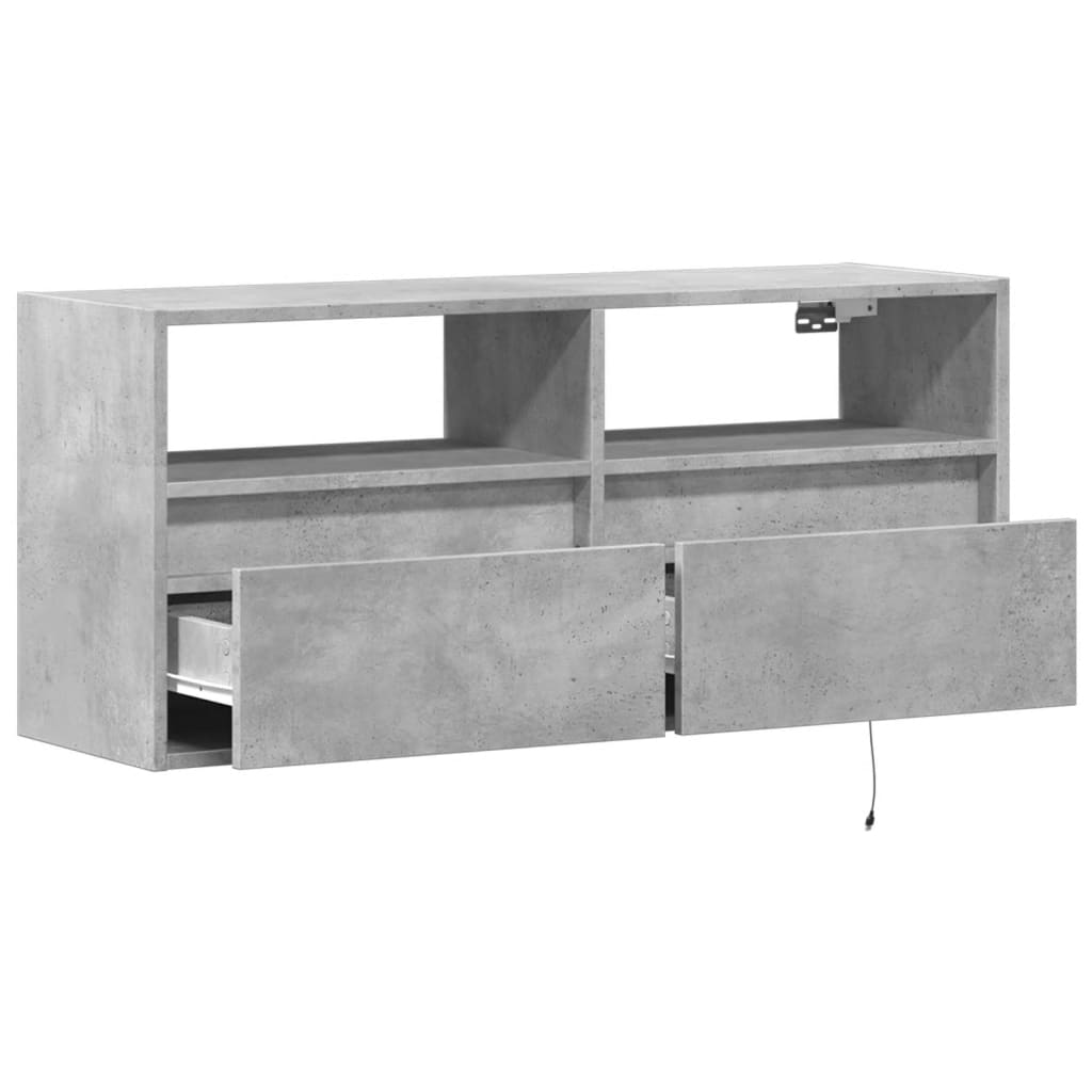 vidaXL Ścienna szafka TV z LED, szarość betonu, 100x31x45 cm