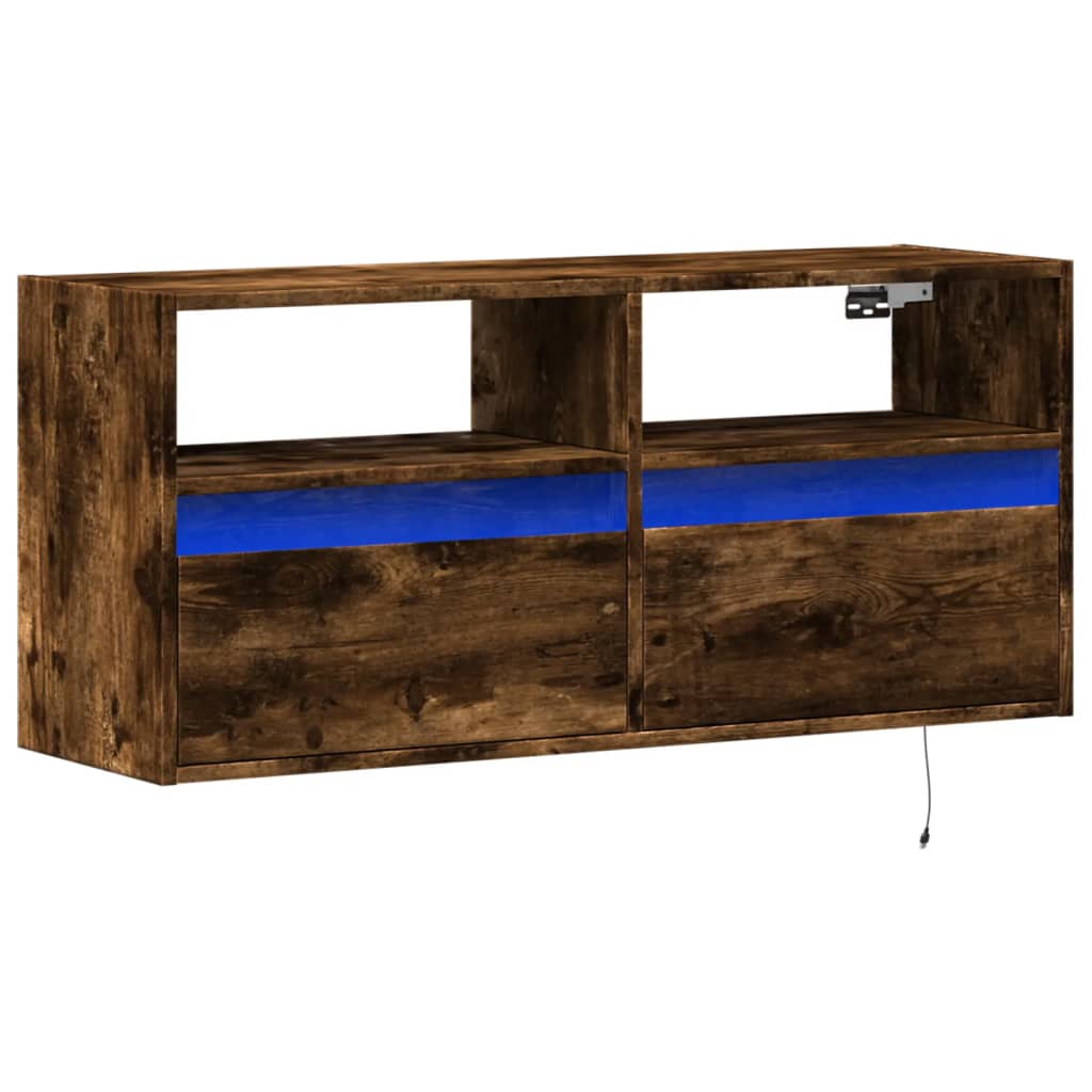 vidaXL Ścienna szafka TV z LED, przydymiony dąb, 100x31x45 cm