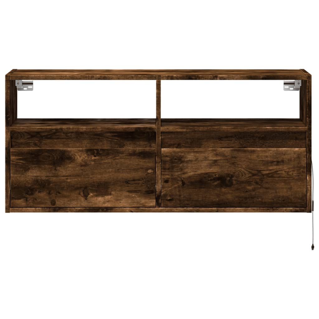 vidaXL Ścienna szafka TV z LED, przydymiony dąb, 100x31x45 cm