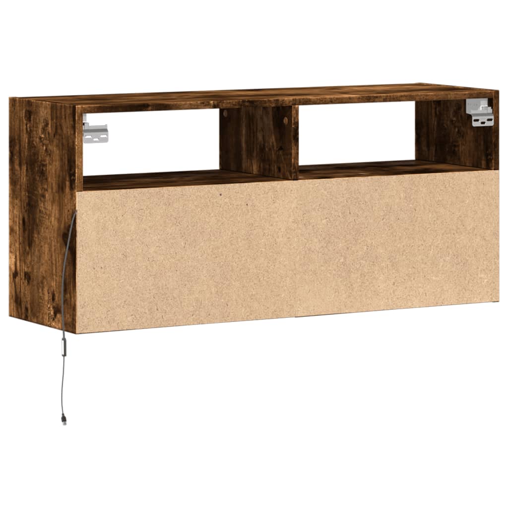 vidaXL Ścienna szafka TV z LED, przydymiony dąb, 100x31x45 cm
