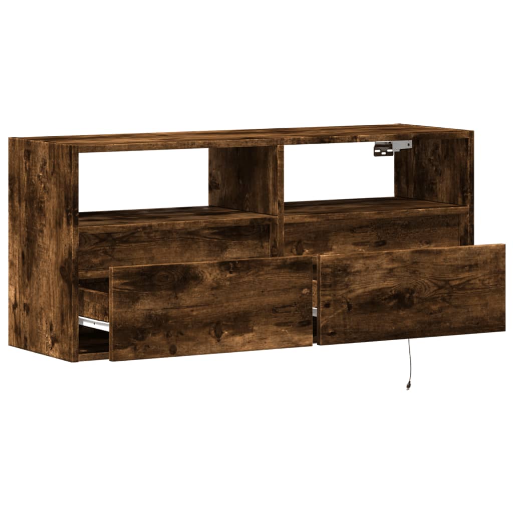 vidaXL Ścienna szafka TV z LED, przydymiony dąb, 100x31x45 cm