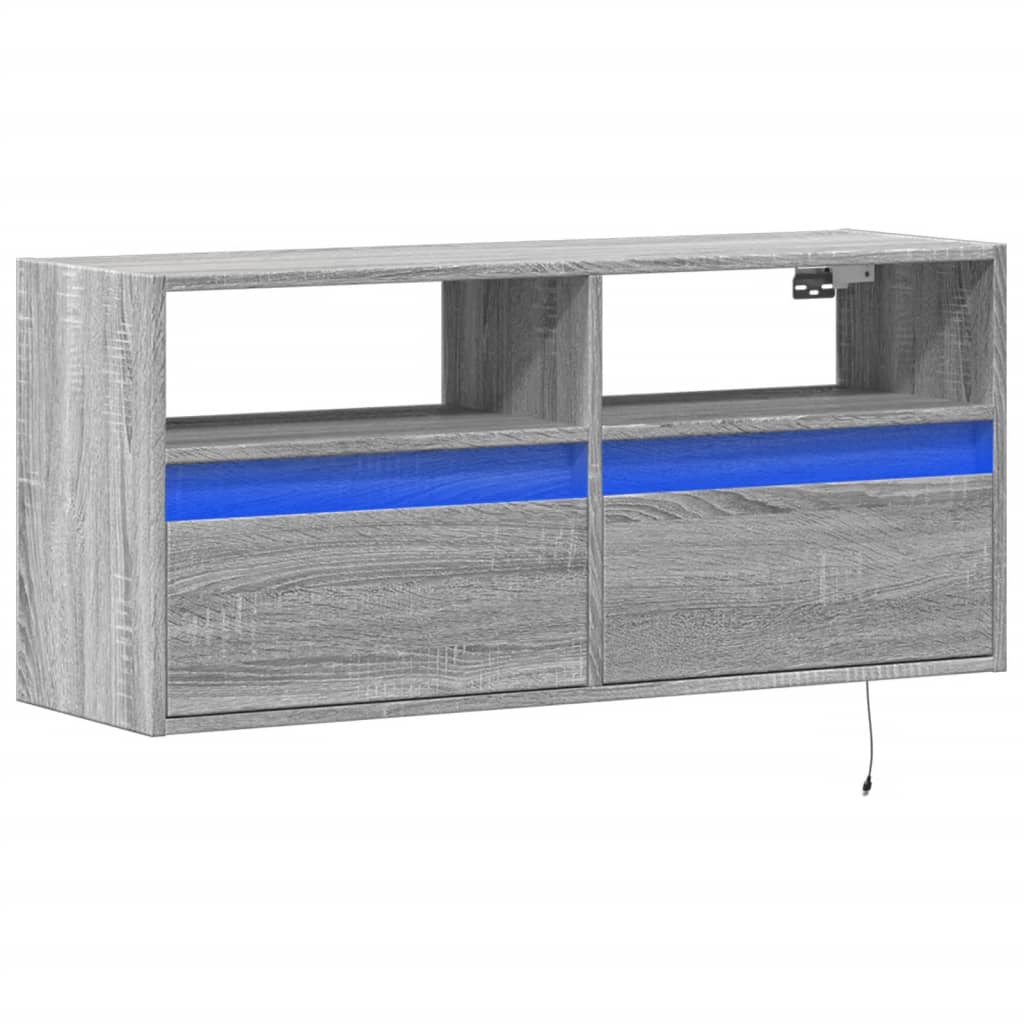 vidaXL Ścienna szafka TV z LED, szary dąb sonoma, 100x31x45 cm