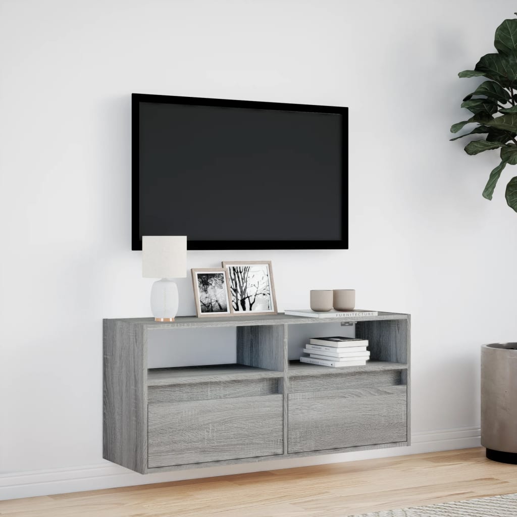 vidaXL Ścienna szafka TV z LED, szary dąb sonoma, 100x31x45 cm
