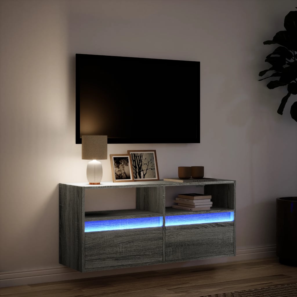 vidaXL Ścienna szafka TV z LED, szary dąb sonoma, 100x31x45 cm