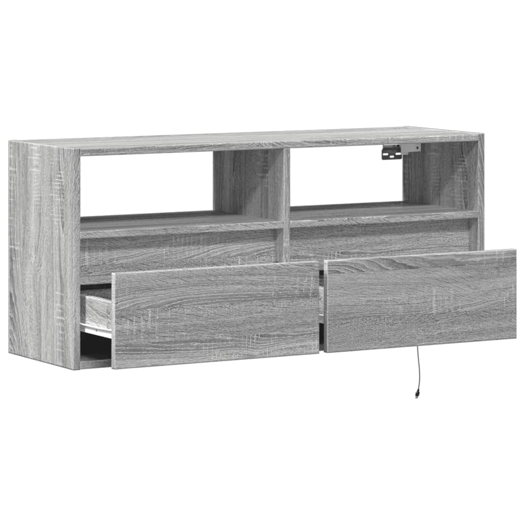 vidaXL Ścienna szafka TV z LED, szary dąb sonoma, 100x31x45 cm