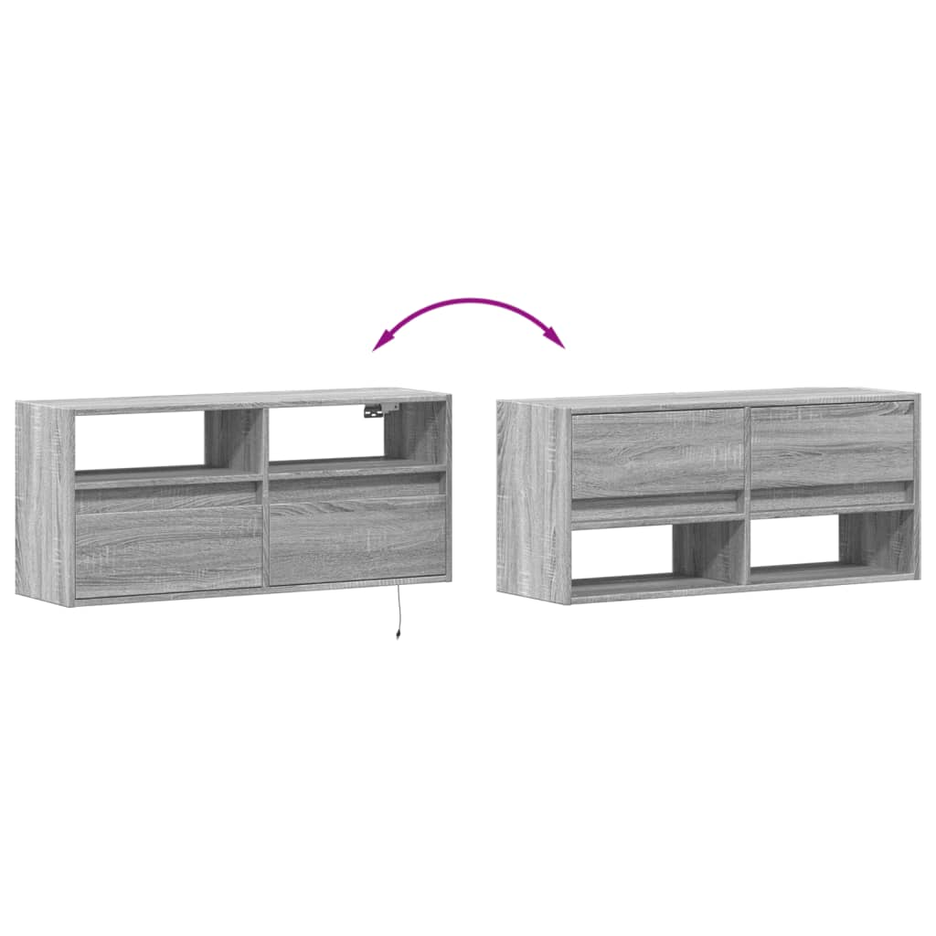 vidaXL Ścienna szafka TV z LED, szary dąb sonoma, 100x31x45 cm