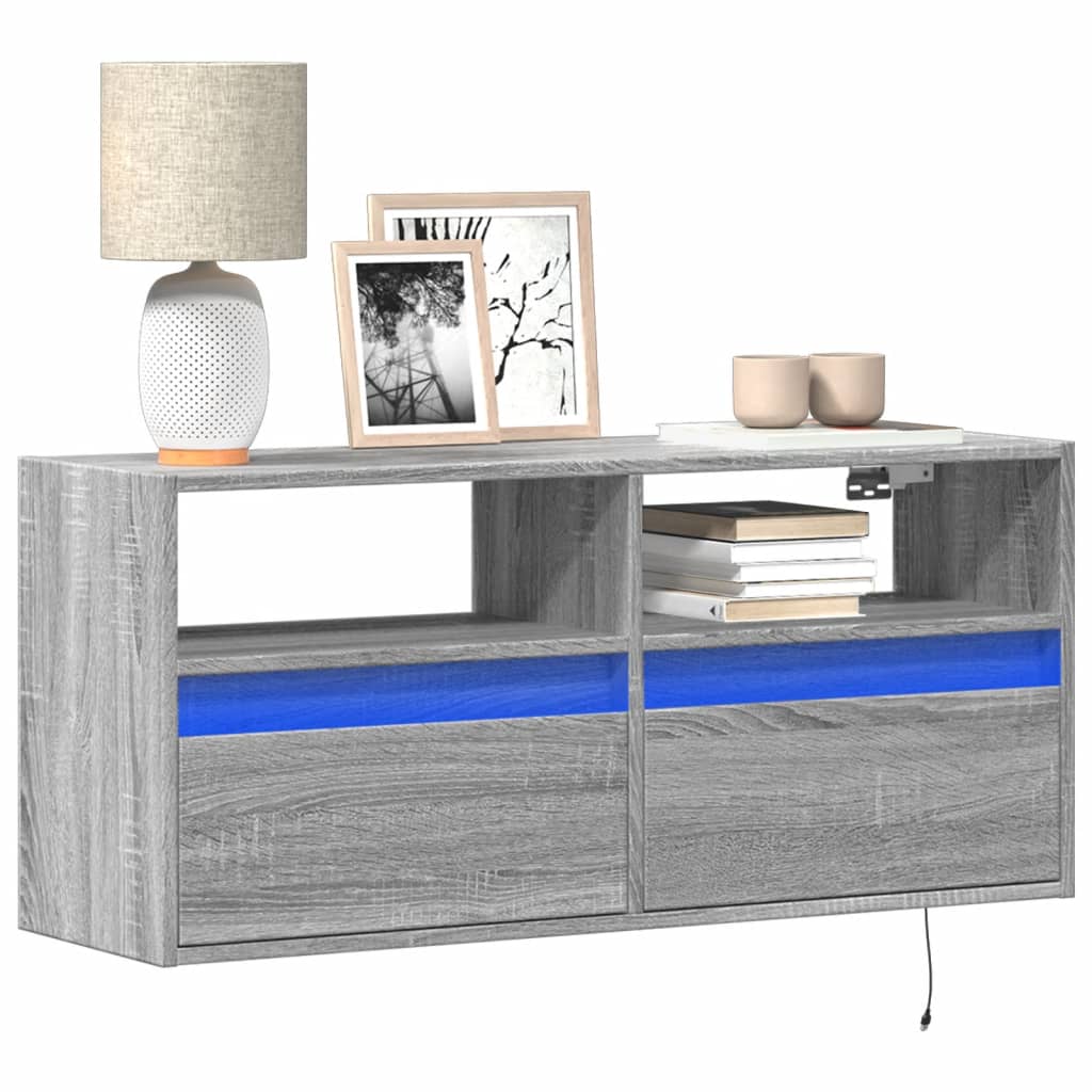 vidaXL Ścienna szafka TV z LED, szary dąb sonoma, 100x31x45 cm