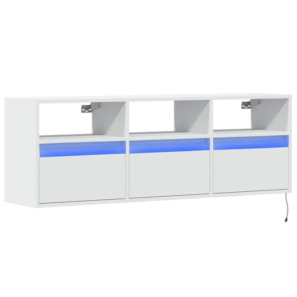 vidaXL Ścienna szafka TV z LED, biała, 130x31x45 cm