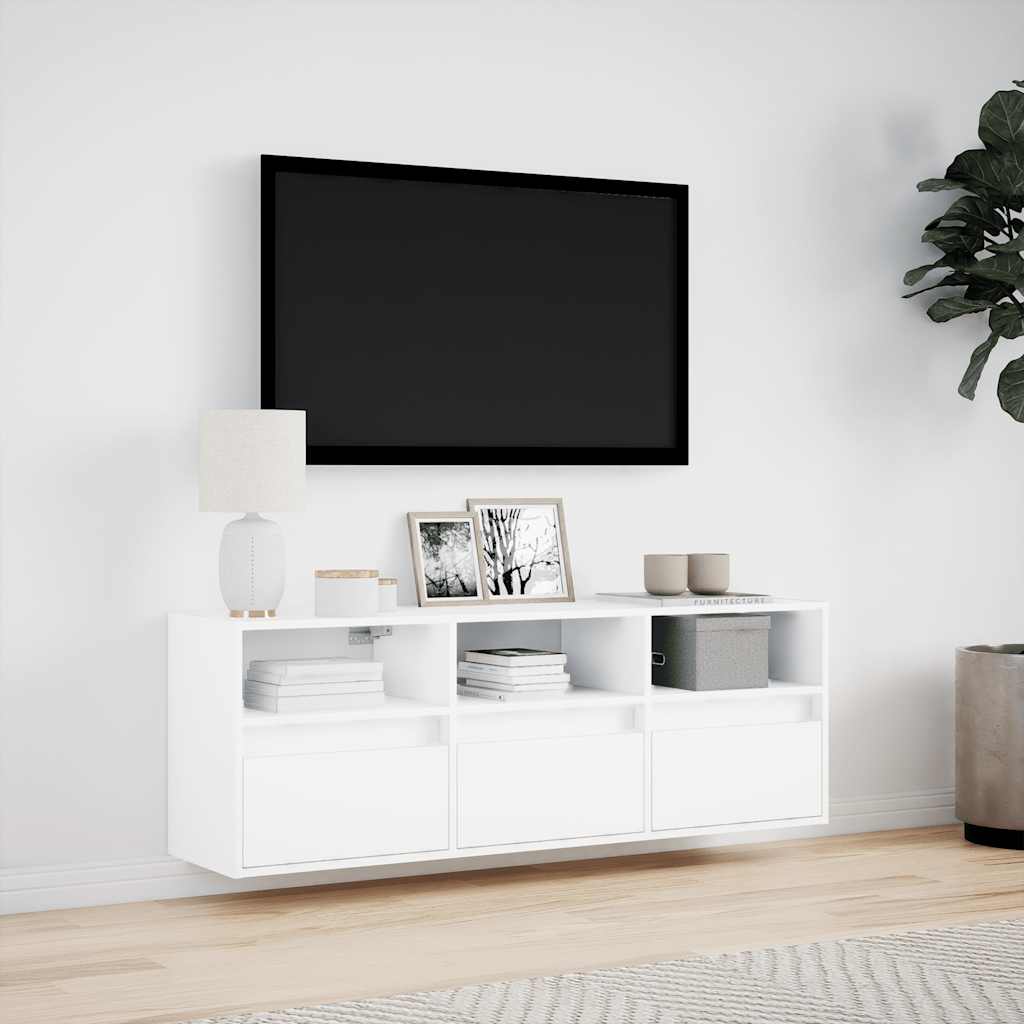 vidaXL Ścienna szafka TV z LED, biała, 130x31x45 cm