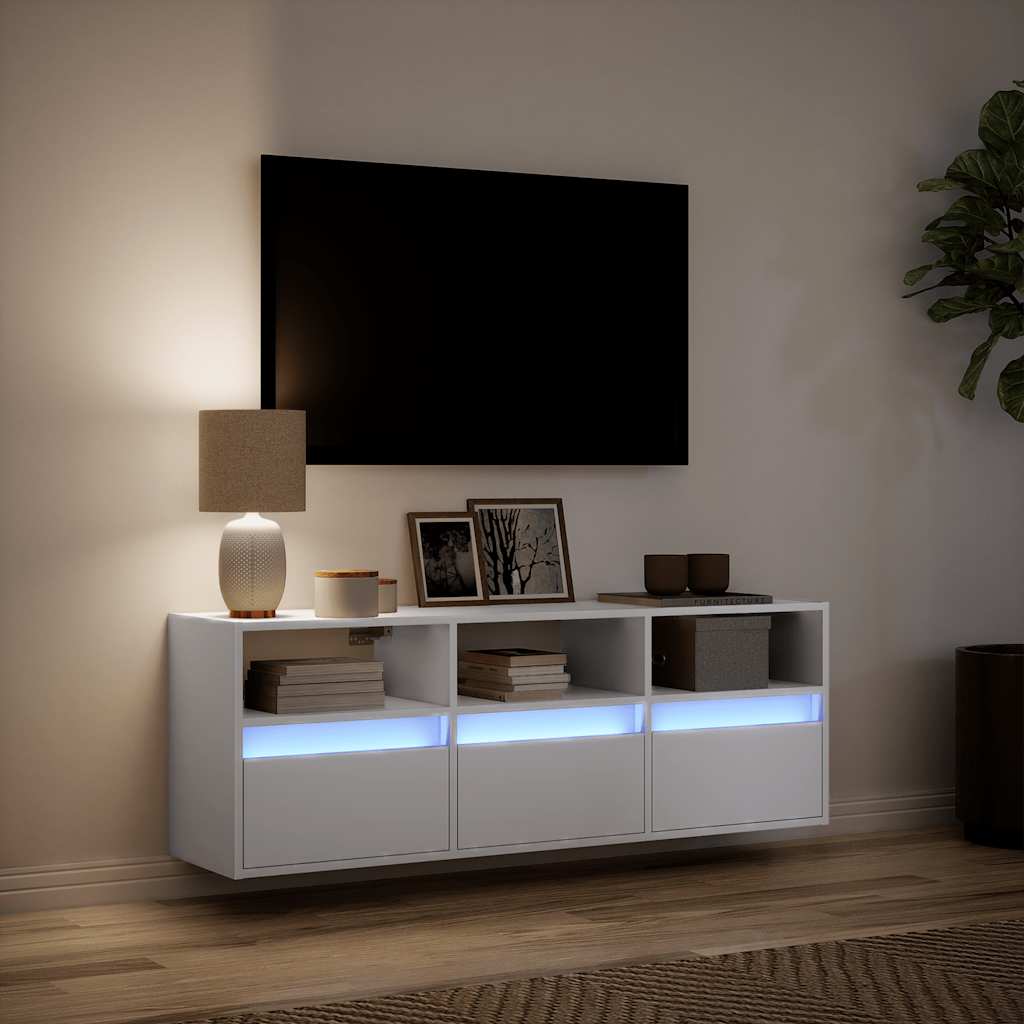 vidaXL Ścienna szafka TV z LED, biała, 130x31x45 cm