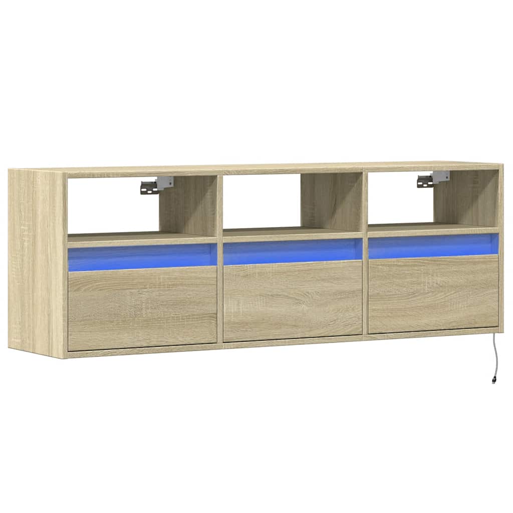 vidaXL Ścienna szafka TV z LED, dąb sonoma, 130x31x45 cm