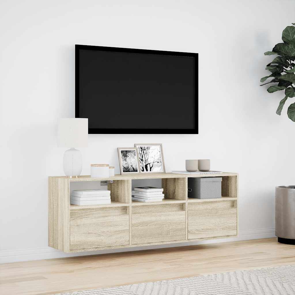 vidaXL Ścienna szafka TV z LED, dąb sonoma, 130x31x45 cm