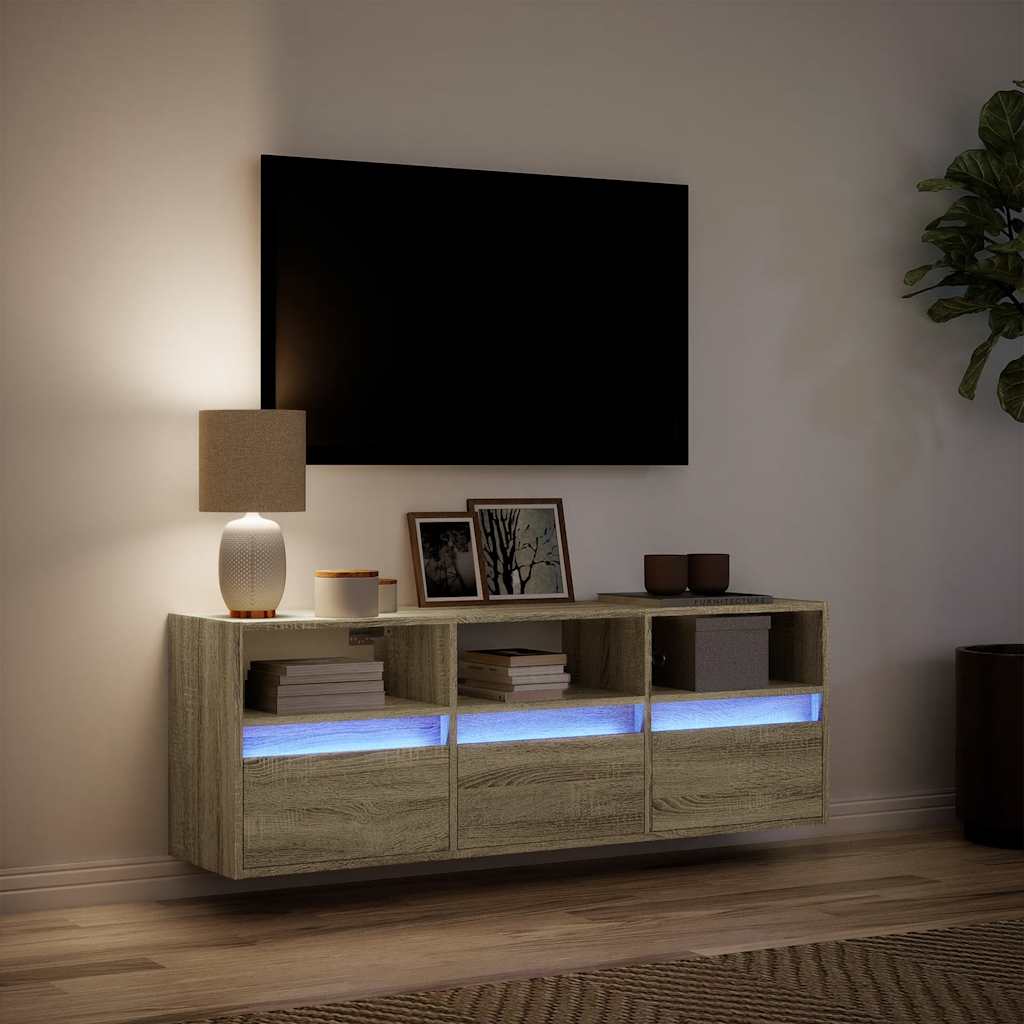 vidaXL Ścienna szafka TV z LED, dąb sonoma, 130x31x45 cm