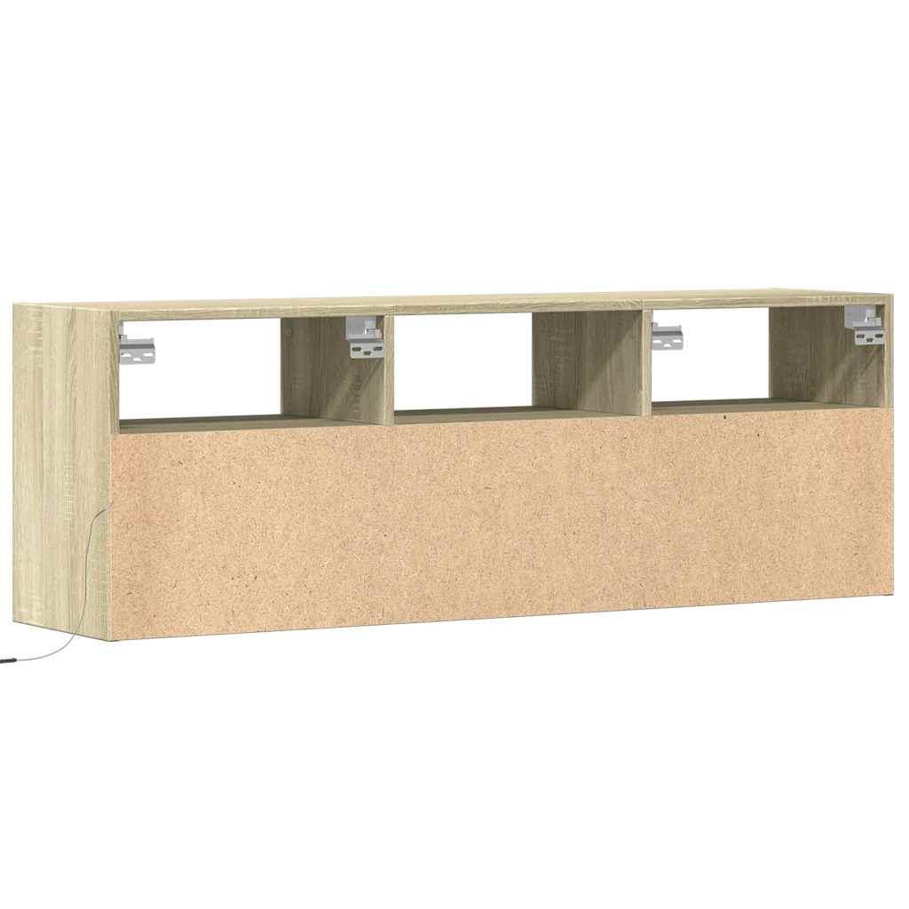 vidaXL Ścienna szafka TV z LED, dąb sonoma, 130x31x45 cm