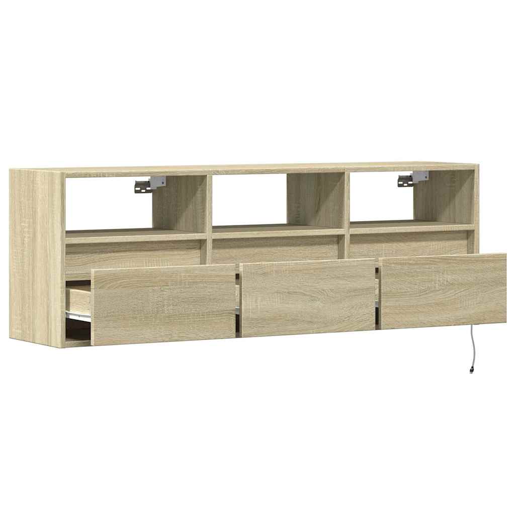 vidaXL Ścienna szafka TV z LED, dąb sonoma, 130x31x45 cm