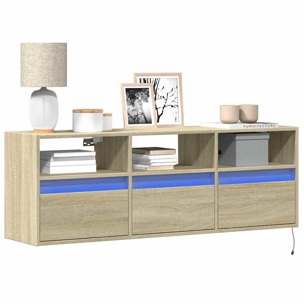 vidaXL Ścienna szafka TV z LED, dąb sonoma, 130x31x45 cm