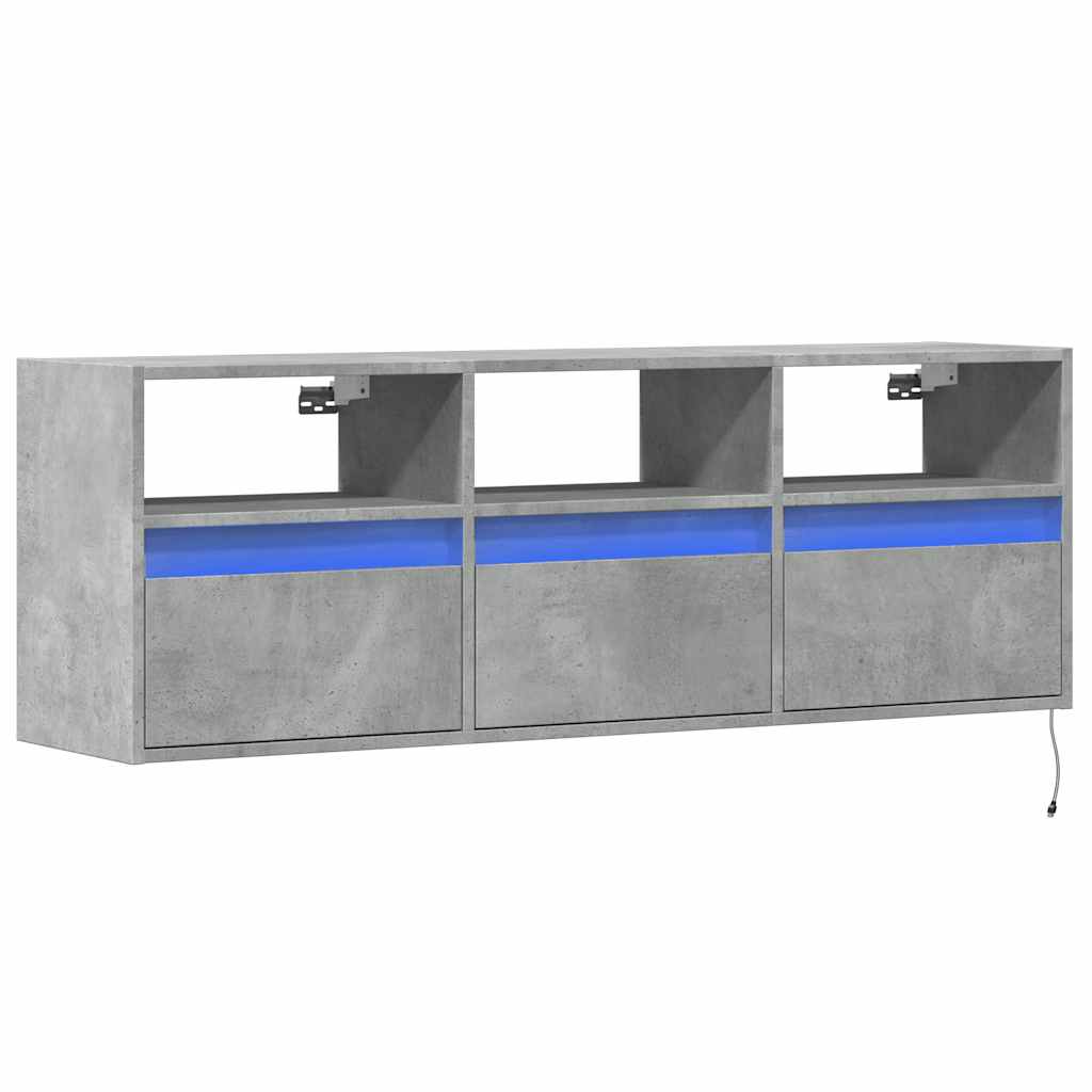 vidaXL Ścienna szafka TV z LED, szarość betonu, 130x31x45 cm